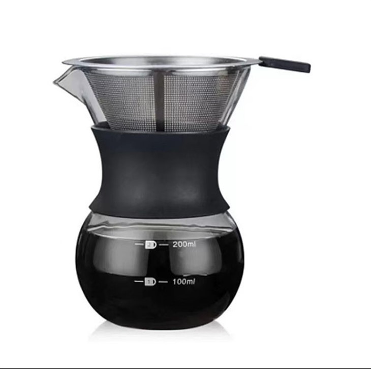 Heat Resistant Borosilicate Glass Coffee Pot, 200ml Glass Coffee Pot With Stainless Steel Filter,Coffee Dripper Set, Borosilicate Glass Coffee Carafe Brewer