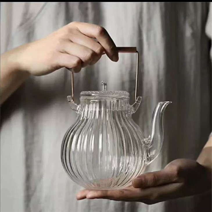 Glass Tea Pot With Brass Handle,20OZ Glass Tea Kettle For Tea, Heat Resistant Glass Tea Pot, Stovetop Safe Tea Kettle